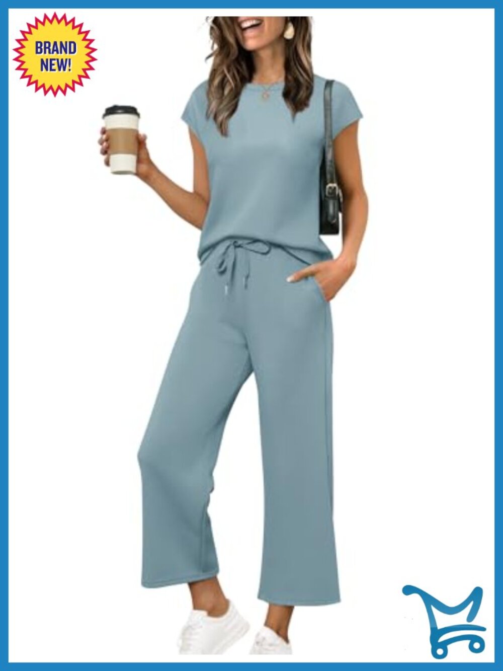 Two Piece Set Women Cap Sleeve Top Lounge Matching Pant Set